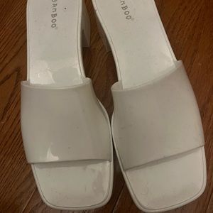White plastic heeled sandal